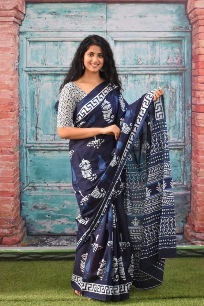 Indigo Mulmul saree