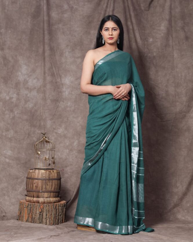 Cotton Linen Saree Green