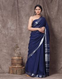 Cotton Linen Saree Blue