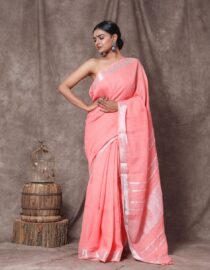 Cotton Linen Saree Pink